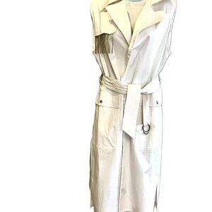 Silvian Heach Long Belted Vest Sleeveless Cotton White Utility Gilet IT44 Italy
